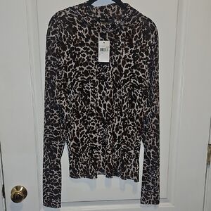 Sheer Leopard Print Long Sleeve Top